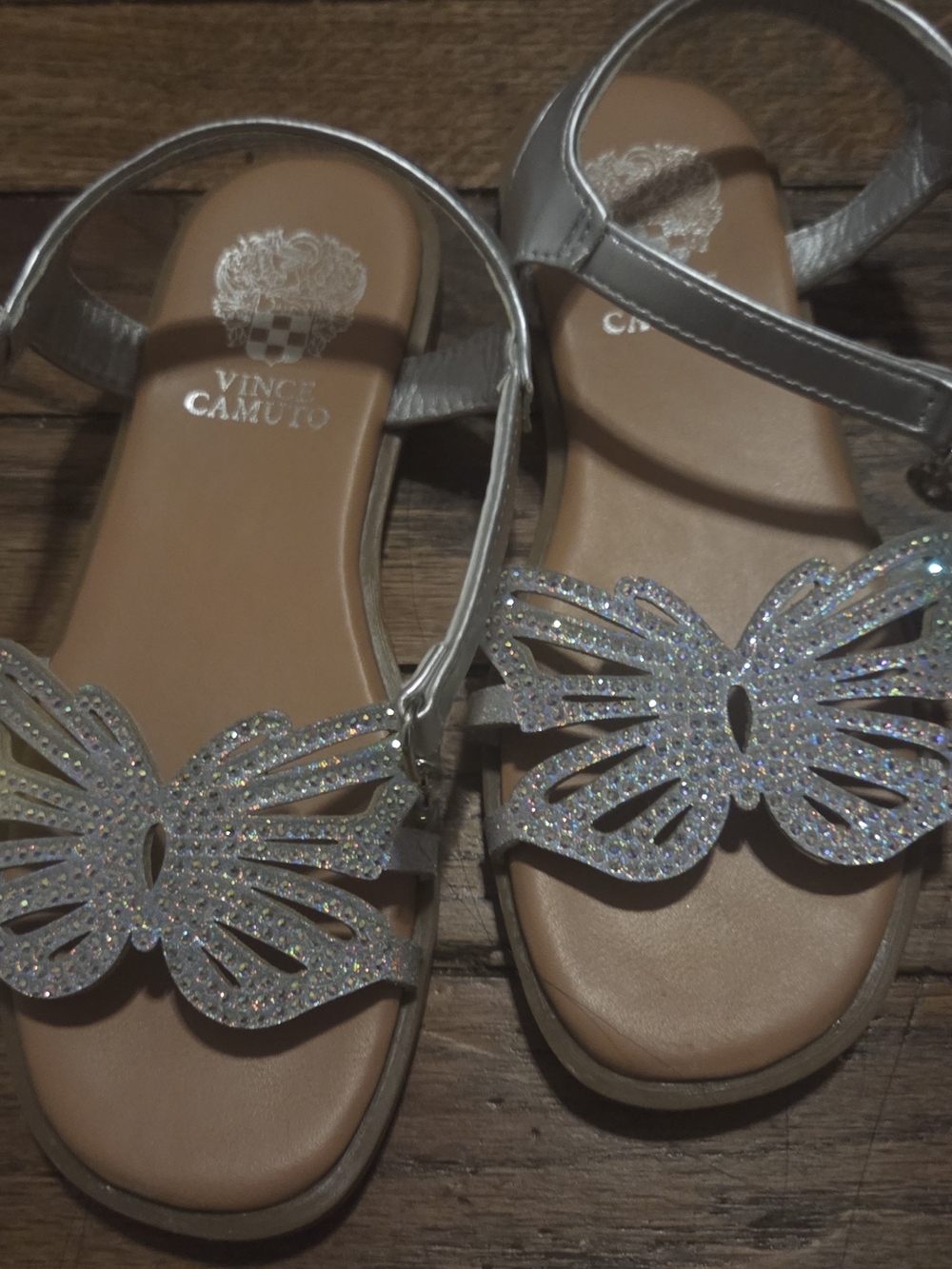 Vince Camuto Silver Metallic Butterfly Sandals with Sparkle